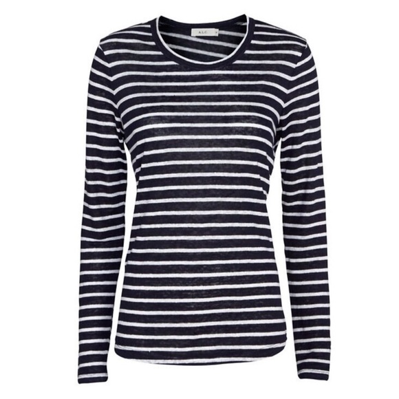 A.L.C. Exclusive Combo Navy Stripe Open Back Long Sleeve Tee XS - Picture 3 of 8